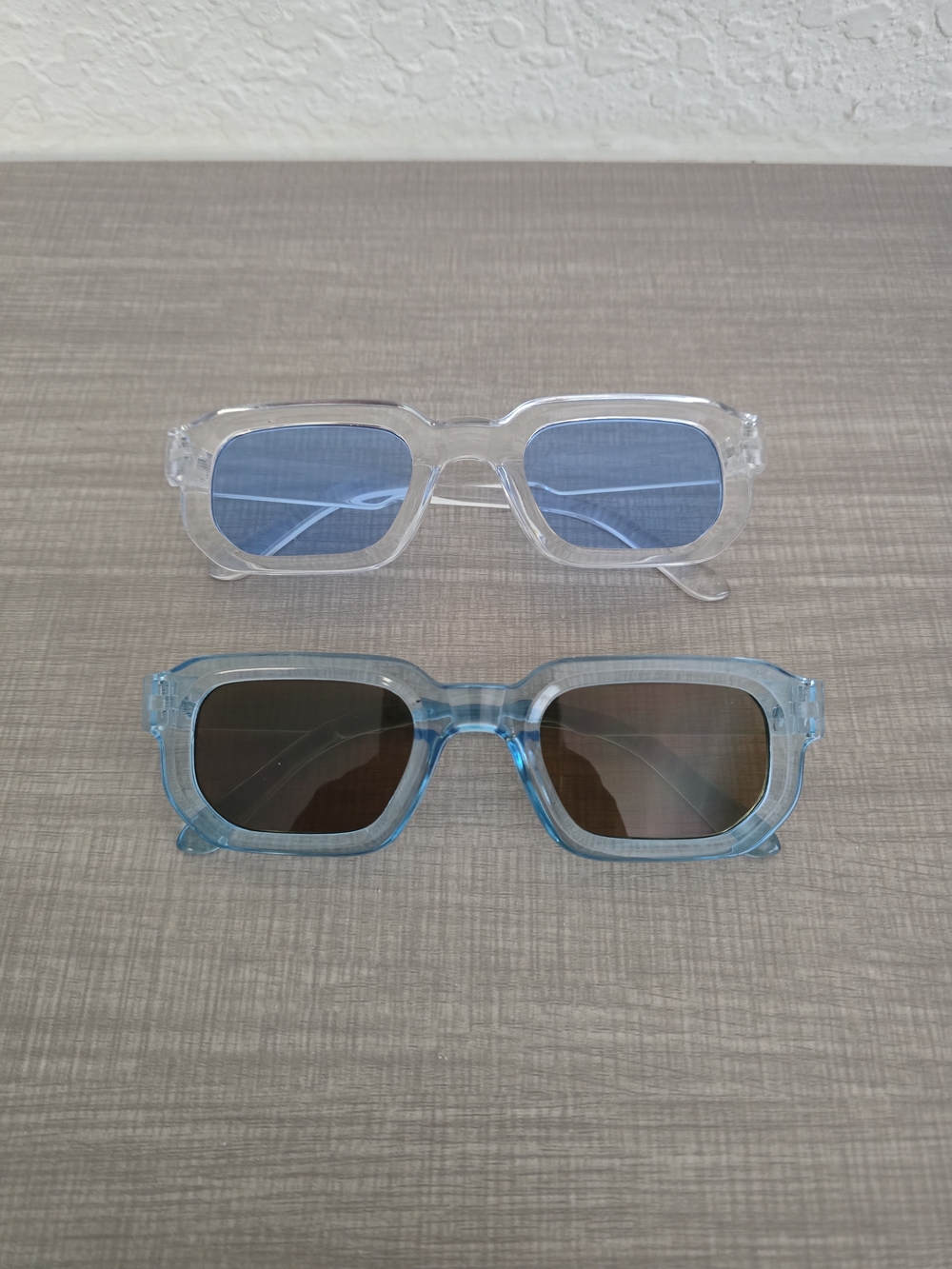 NEW Set of 2 Chunky Y2K Rectangle Sunglasses | Clear + Light Blue
